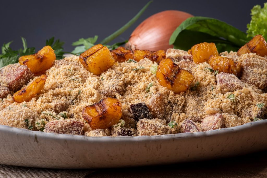 farofa brazilian dish made from manioc flour bacon